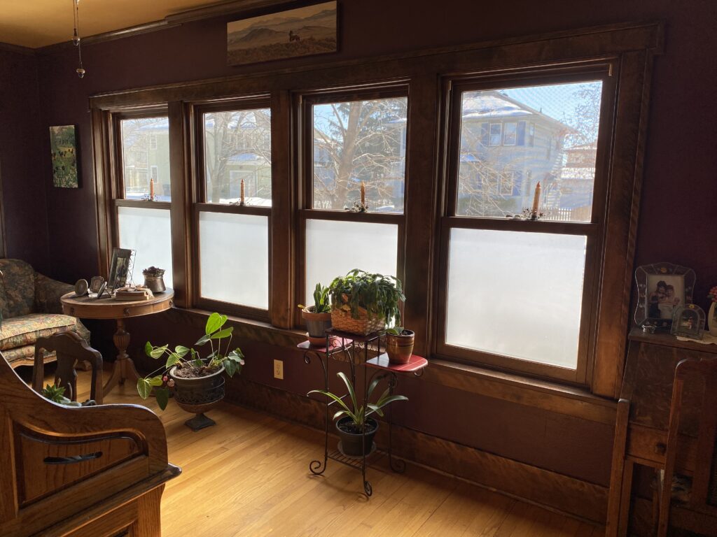 Photo of windows covered with frosted window film